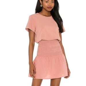 Nation LTD Kacy Combo Dress Pink Glaze Short Smocked Designer Boho Summer Size M